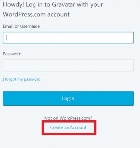 create an account en gravatar