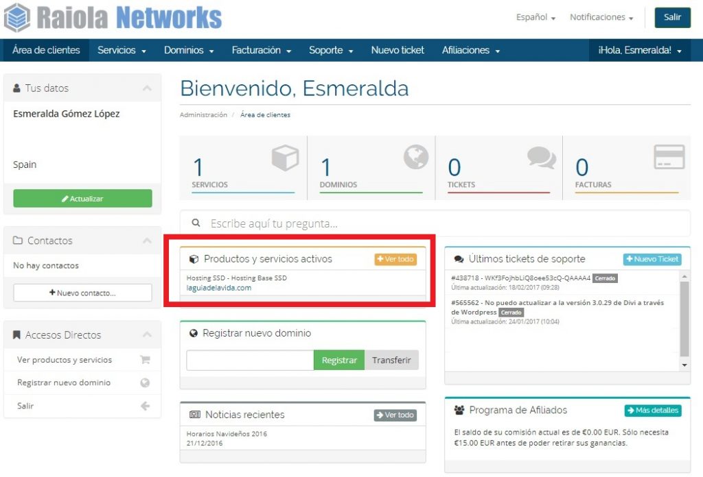 pag inicio raiola - servicios activos